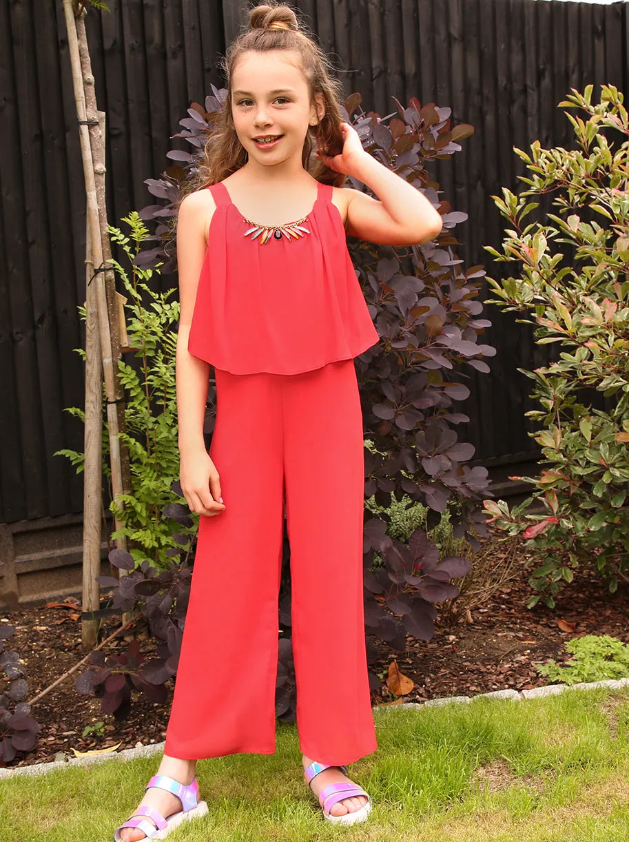 Girls Layered Top Jumpsuit in Red sold by Chi Chi London product image thumbnail 3