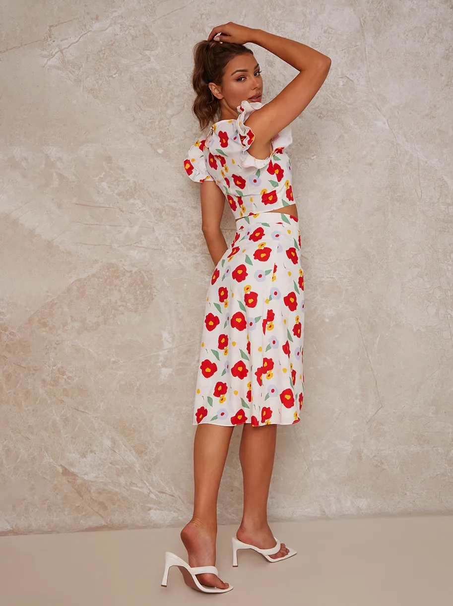 Ruffle Sleeve Floral Print Top in White sold by Chi Chi London product image thumbnail 3