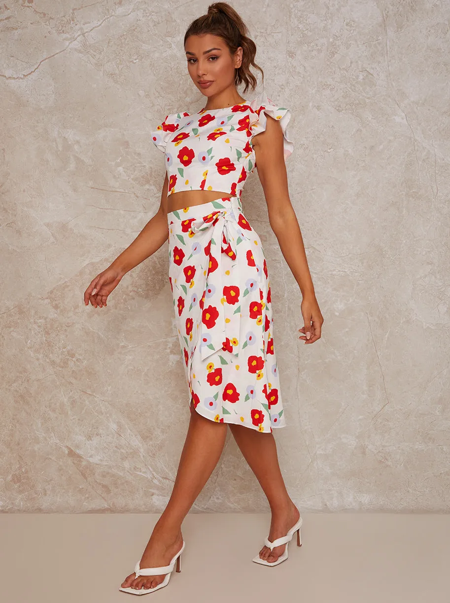 Ruffle Sleeve Floral Print Top in White sold by Chi Chi London product image thumbnail 2