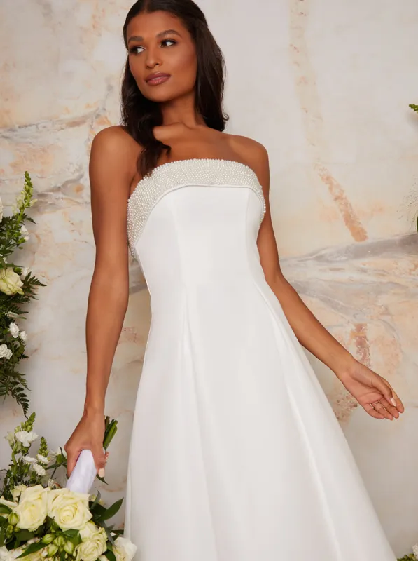 Bardot Embellished Wedding Dress in White sold by Chi Chi London