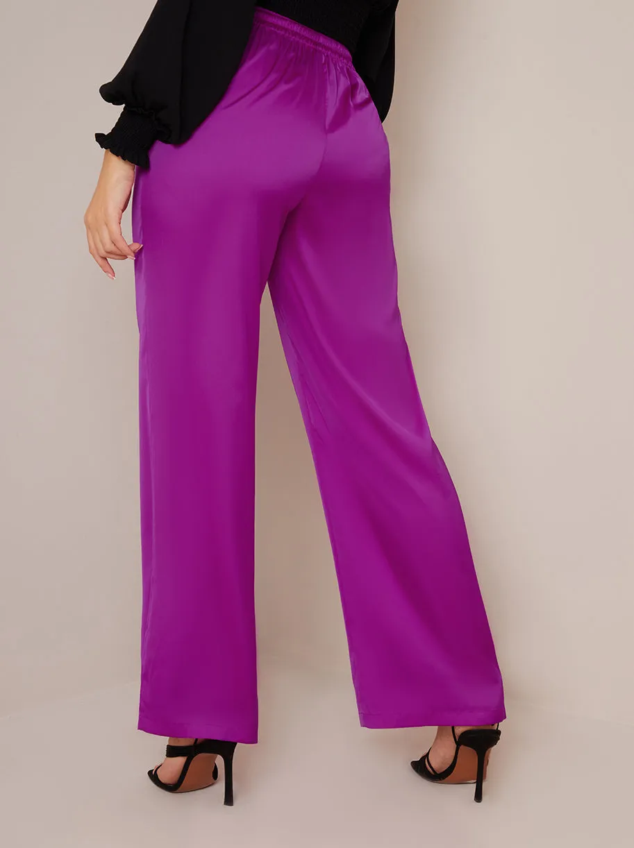 Satin Wide Leg Elasticated Waist Trousers in Fuchsia sold by Chi Chi London product image thumbnail 5