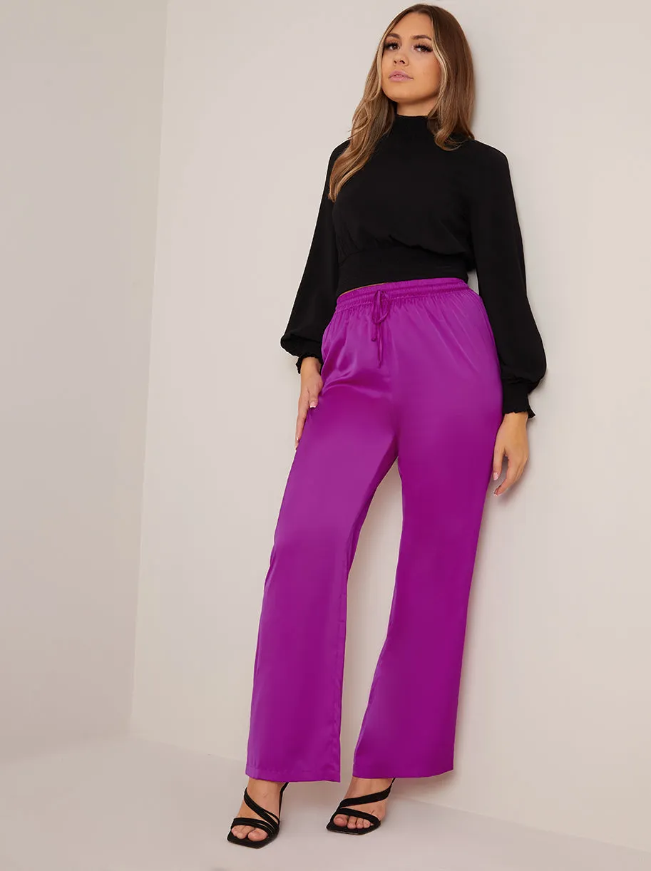 Satin Wide Leg Elasticated Waist Trousers in Fuchsia sold by Chi Chi London product image thumbnail 2