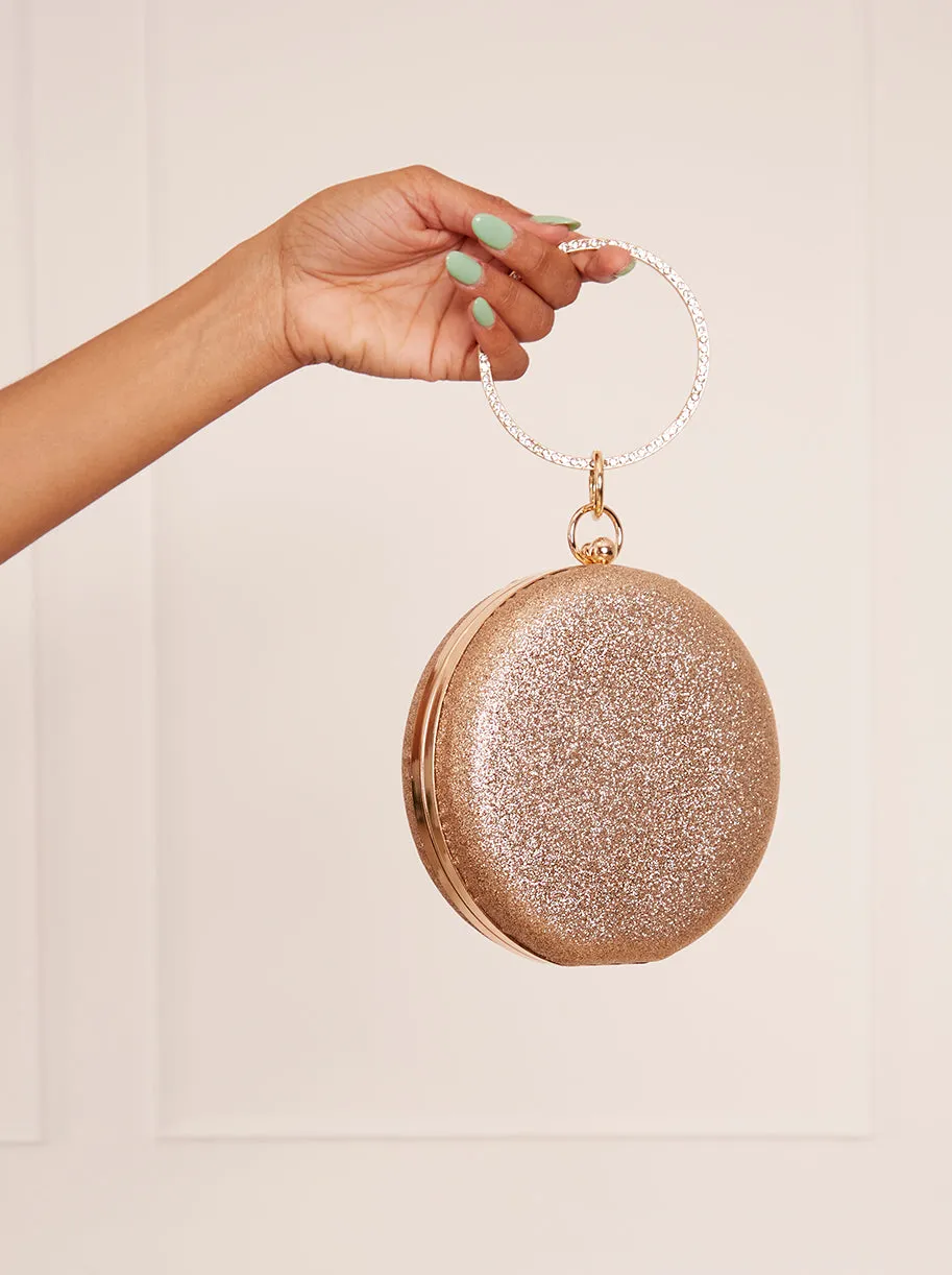 Diamante Ring Handle Glitter Bag in Gold sold by Chi Chi London product image thumbnail 3
