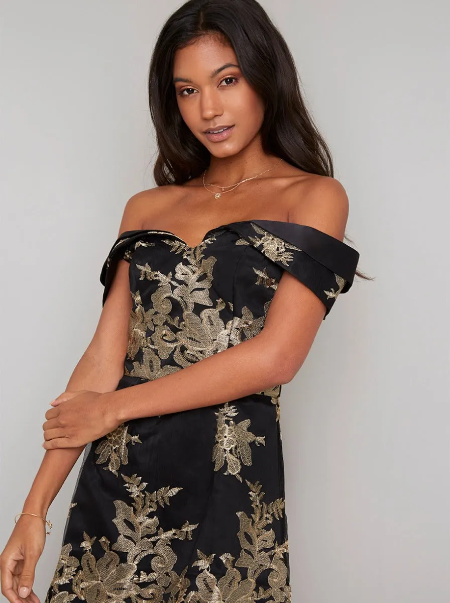 Bardot Embroidered Lace Mini Dress in Black sold by Chi Chi London product image thumbnail 4