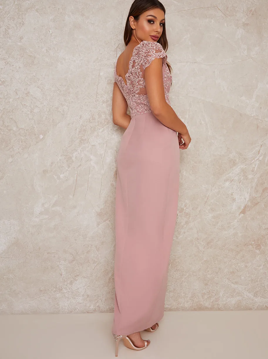 Cap Sleeve Embroidered Maxi Dress in Pink sold by Chi Chi London product image thumbnail 4