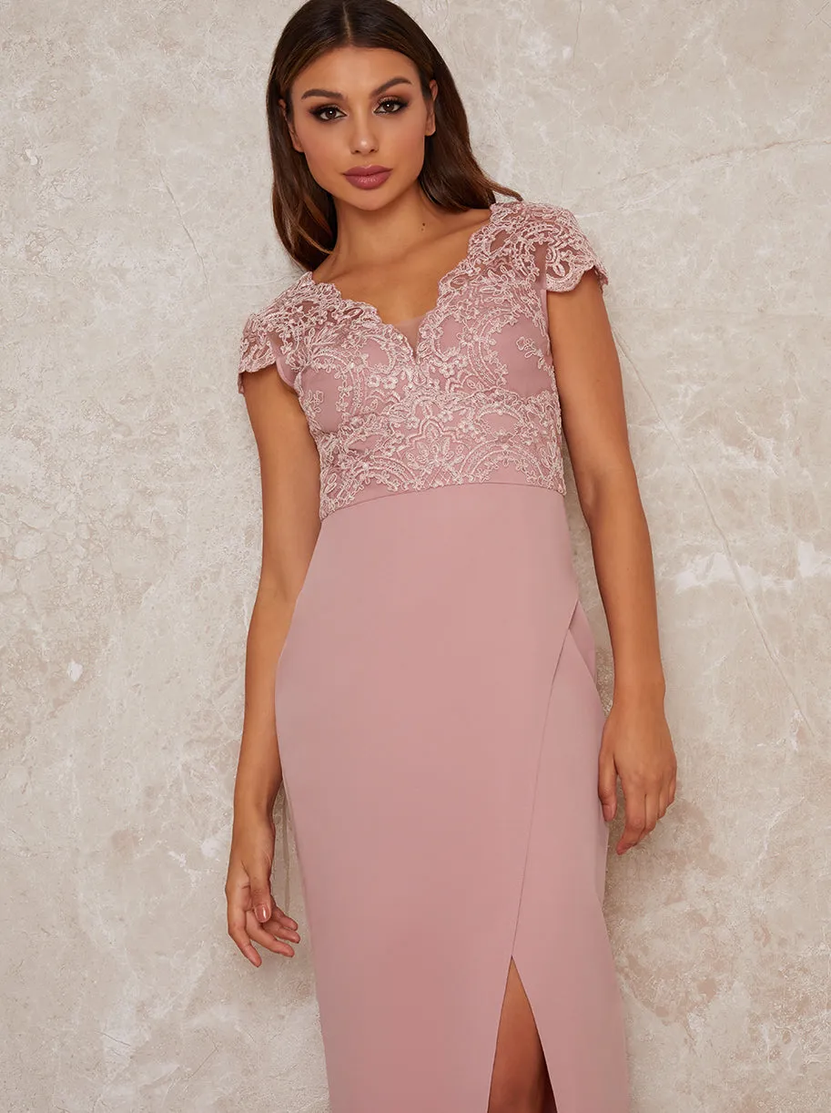 Cap Sleeve Embroidered Maxi Dress in Pink sold by Chi Chi London product image thumbnail 2