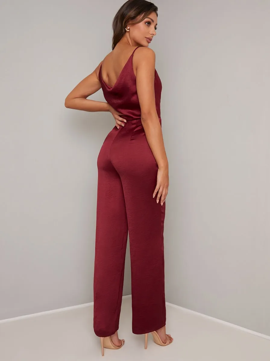 Cowl Neck Wide Leg Jump Suit in Red sold by Chi Chi London product image thumbnail 4