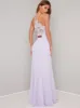 Lace Back Cami Strap Fiited Bodice Maxi Dress in Purple sold by Chi Chi London
