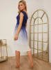 Petite One Shoulder Ombre Pleated Midi Dress in Blue sold by Chi Chi London