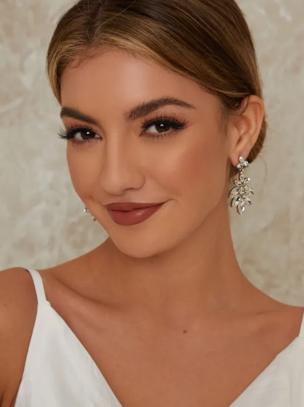 Gemstone Floral Cluster Earrings in Silver sold by Chi Chi London