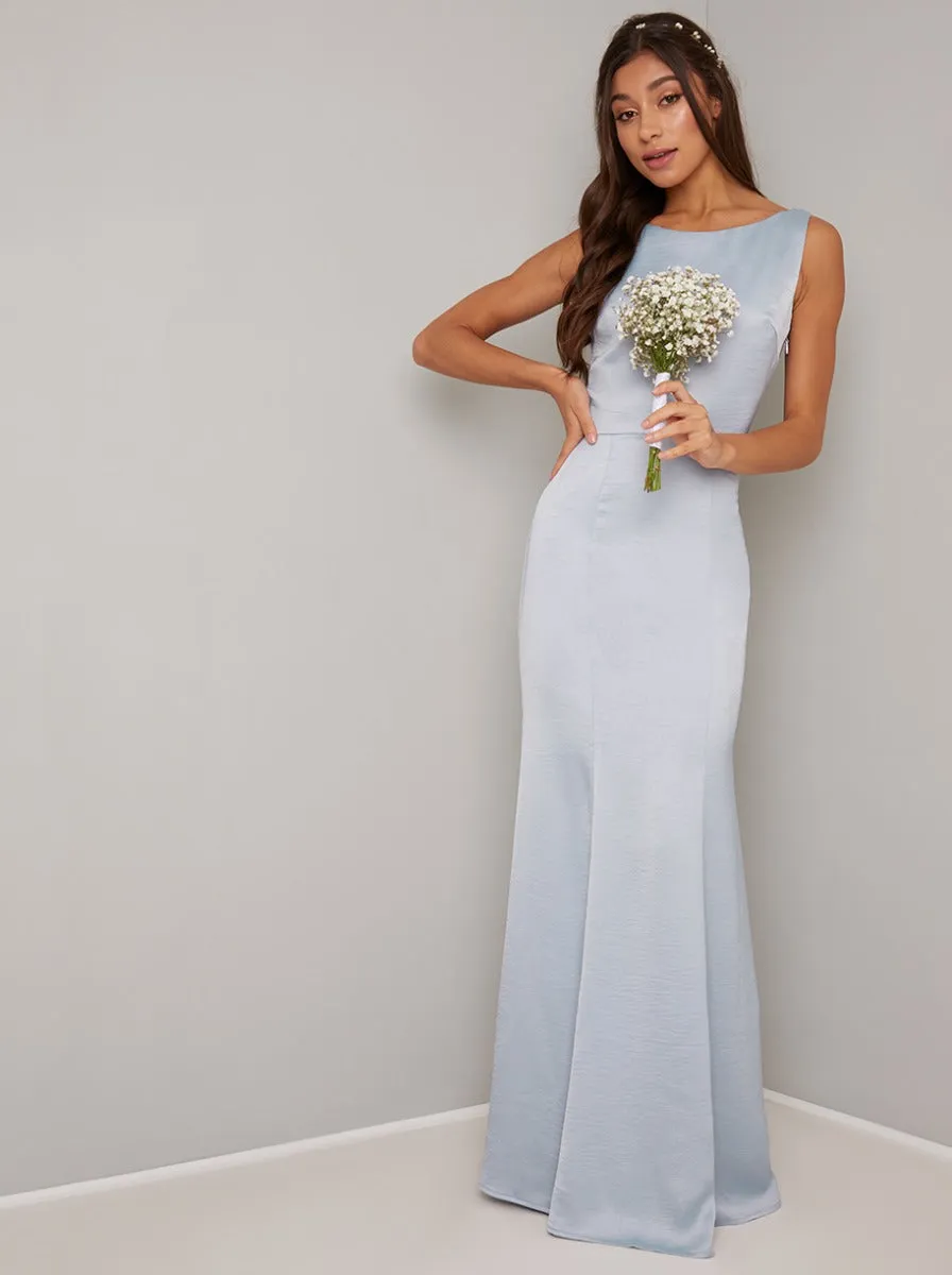 Cowl Back Lace Detail Satin Maxi Dress in Blue sold by Chi Chi London product image thumbnail 2