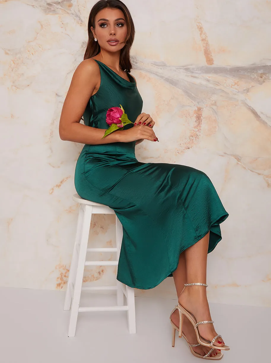Cowl Neck Satin Slip Midi Dress in Green sold by Chi Chi London product image thumbnail 5