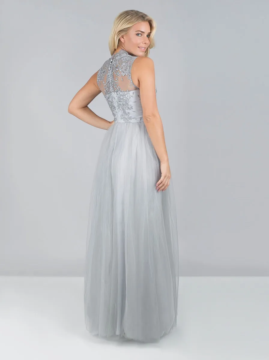 Embroidered Lace Mesh Skirt Maxi Dress in Grey sold by Chi Chi London product image thumbnail 4