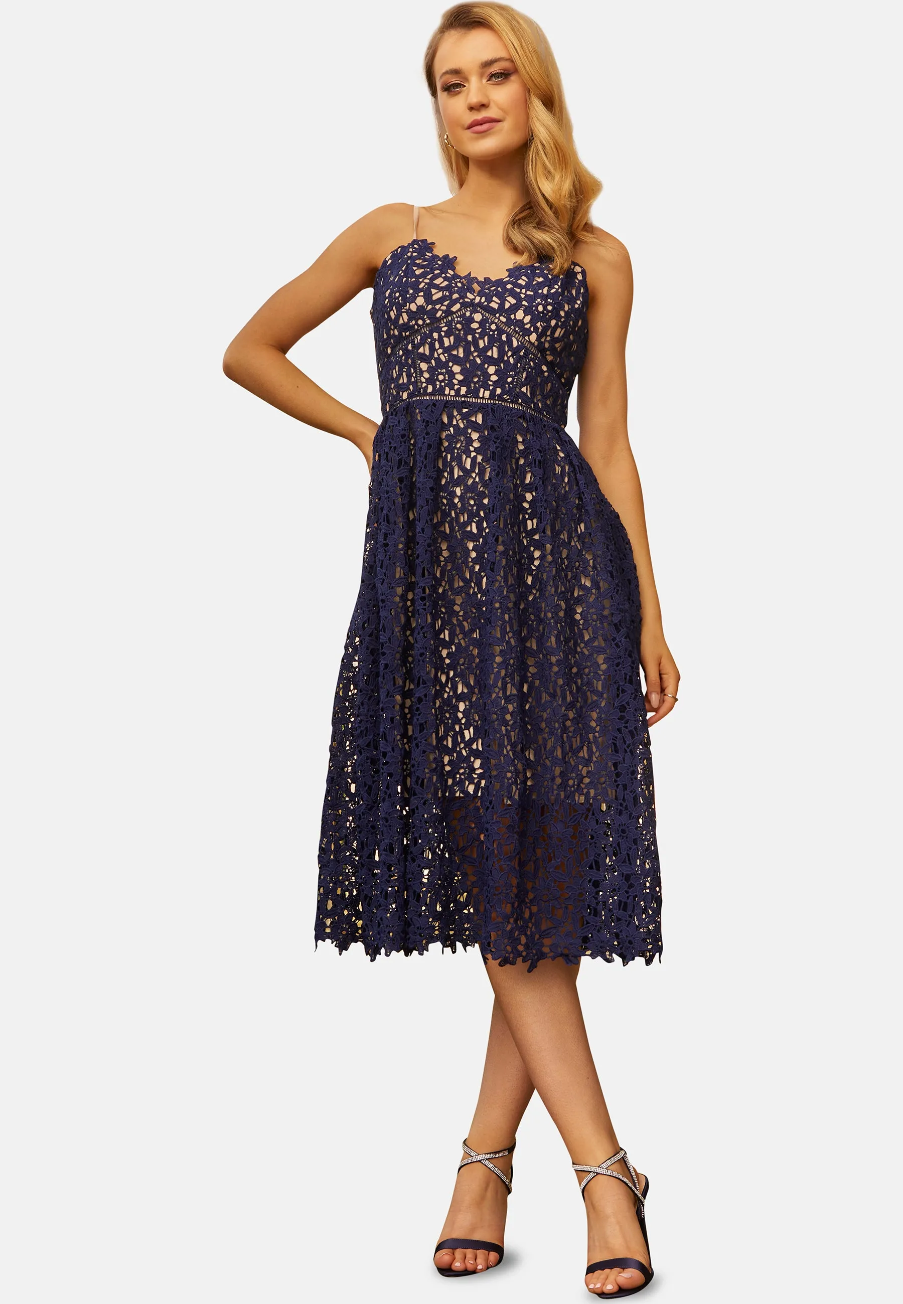 Cami Premium Lace Midi Dress in Navy sold by Chi Chi London product image thumbnail 5