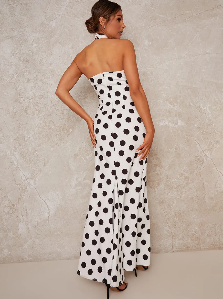 Halter Neck Polka Dot Maxi Dress in Monochrome sold by Chi Chi London product image thumbnail 2