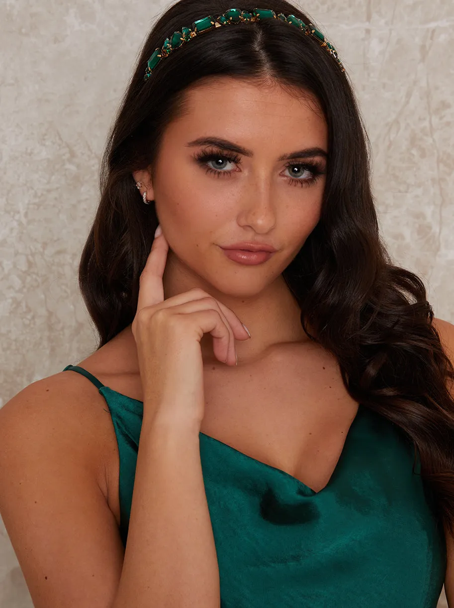 Jewelled Slip On Headband in Green sold by Chi Chi London