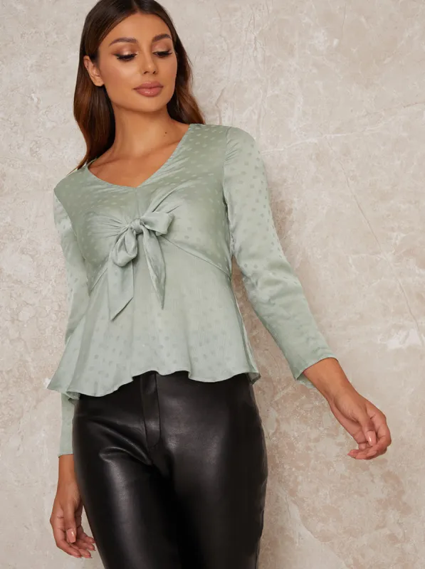 Spot Detail Silky Top in Green sold by Chi Chi London