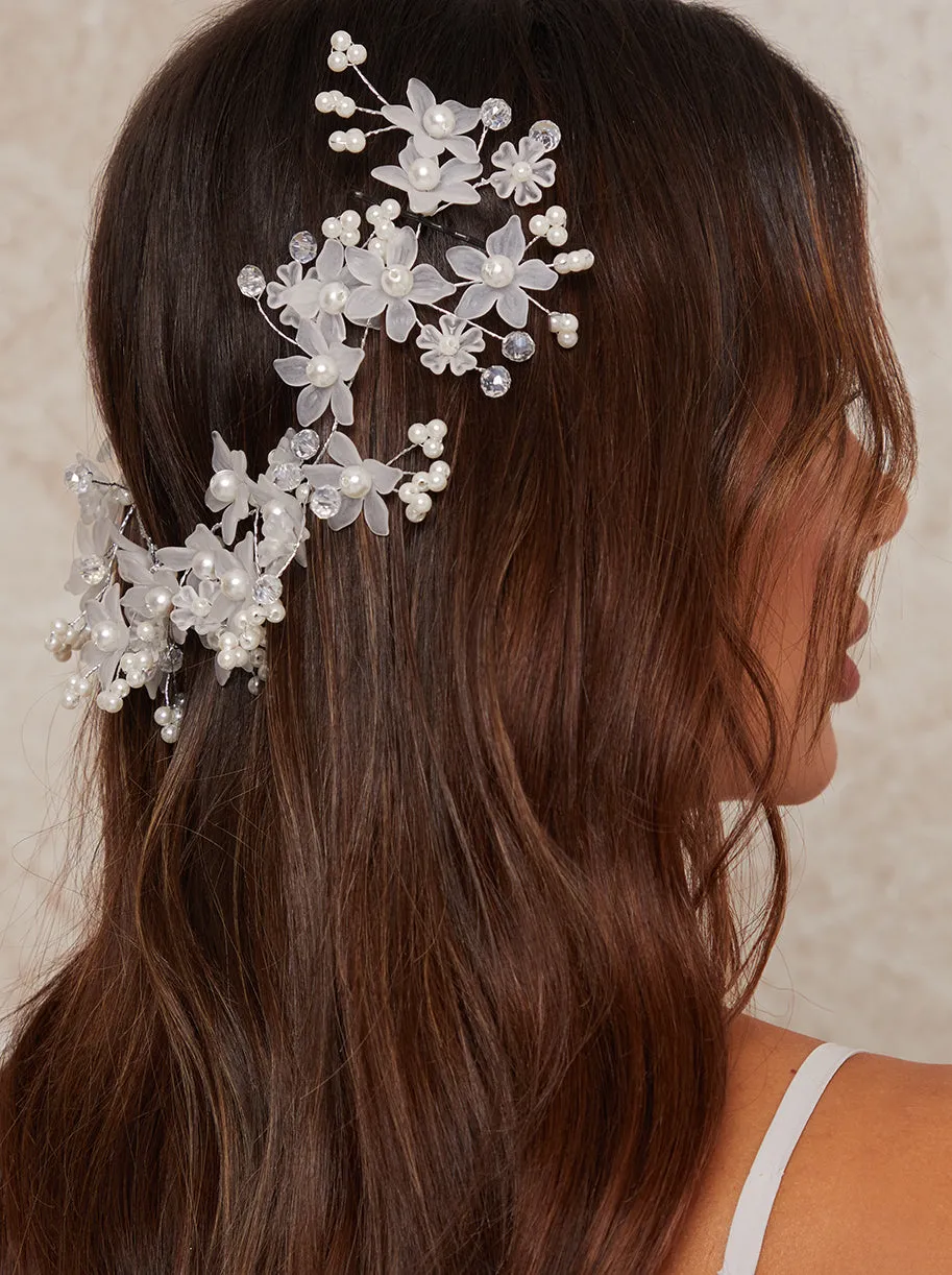 Floral Beaded Hair Piece in White sold by Chi Chi London