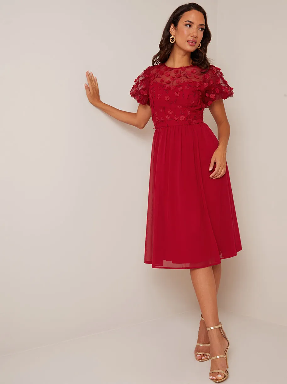 Puff Sleeve 3D Lace Midi Dress in Berry sold by Chi Chi London product image thumbnail 5