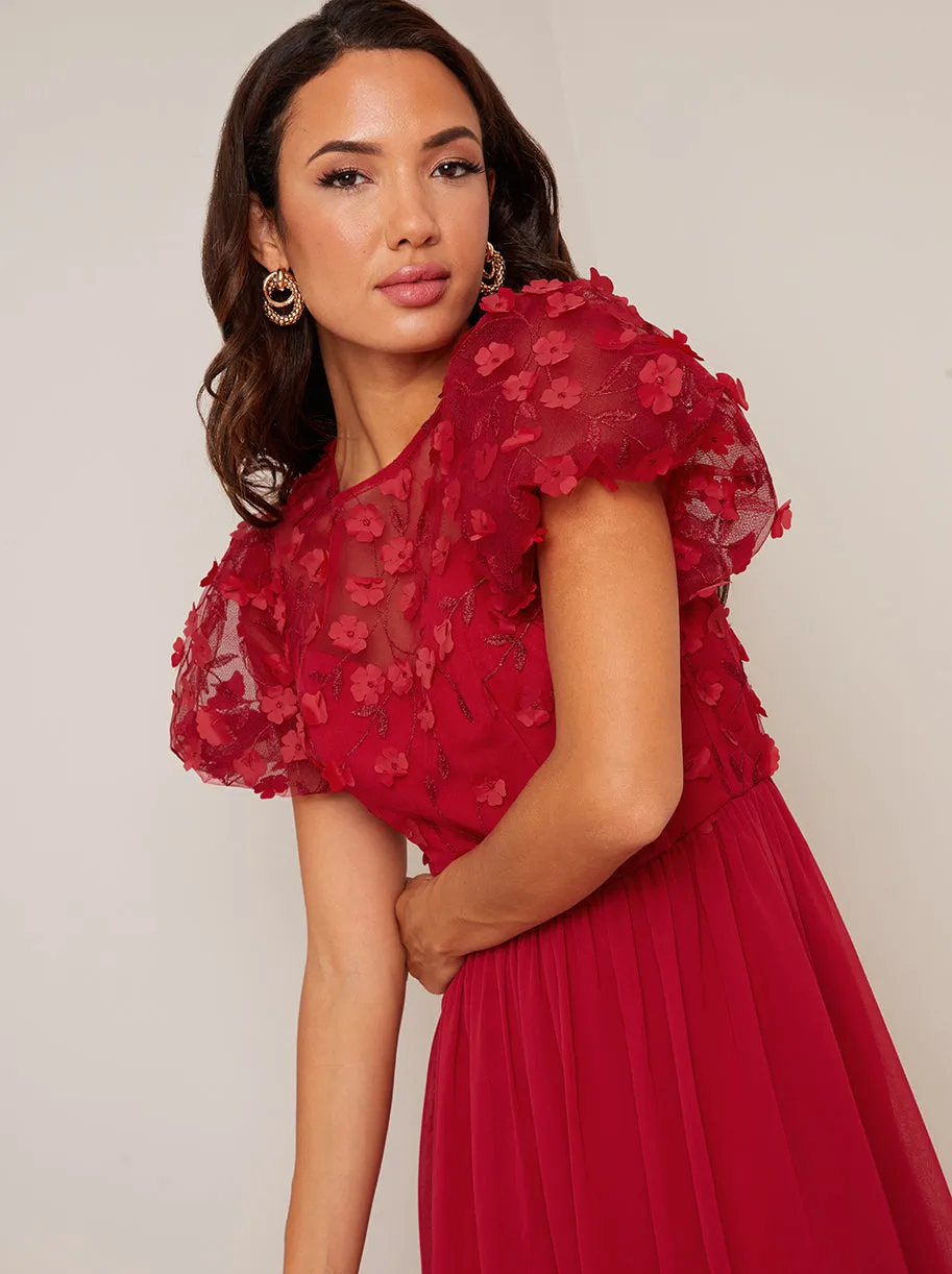 Puff Sleeve 3D Lace Midi Dress in Berry sold by Chi Chi London product image thumbnail 2