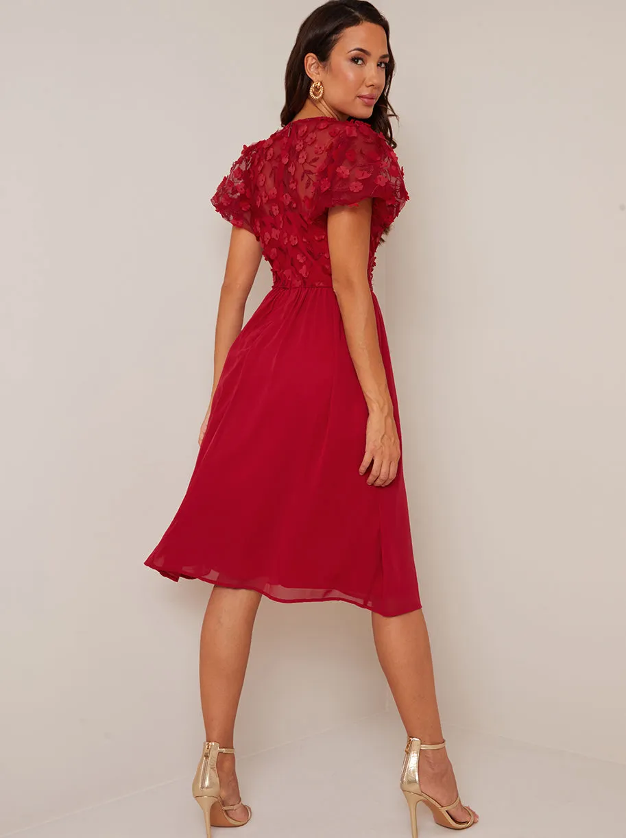 Puff Sleeve 3D Lace Midi Dress in Berry sold by Chi Chi London product image thumbnail 3