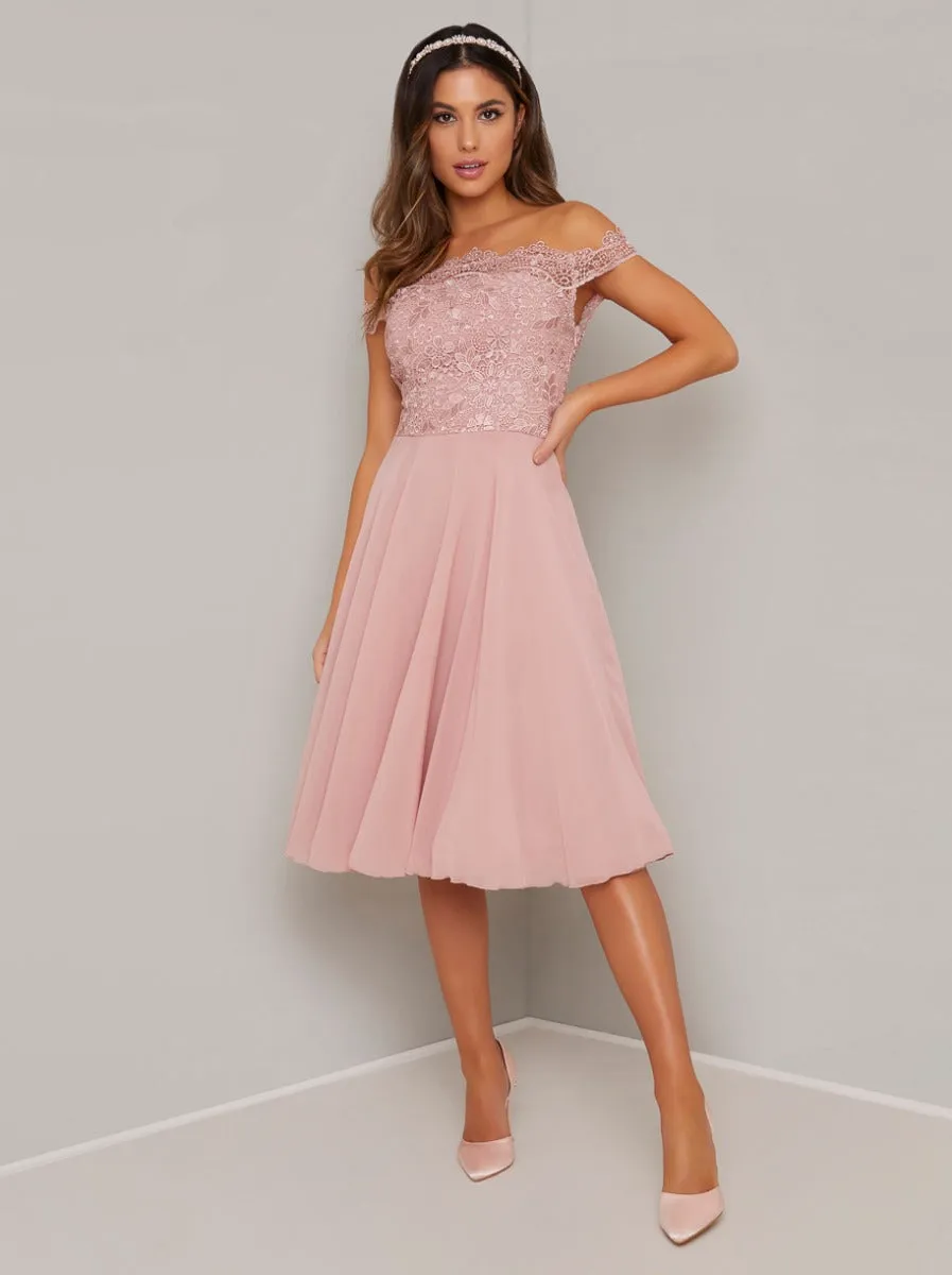 Bardot Premium Lace Midi Dress in Rose Gold sold by Chi Chi London product image thumbnail 2