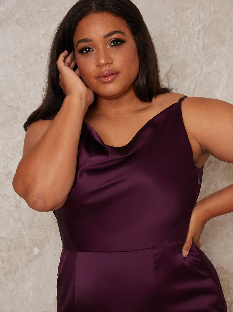 Plus Size Cowl Neck Satin Slip Maxi Dress in Purple sold by Chi Chi London product image thumbnail 2