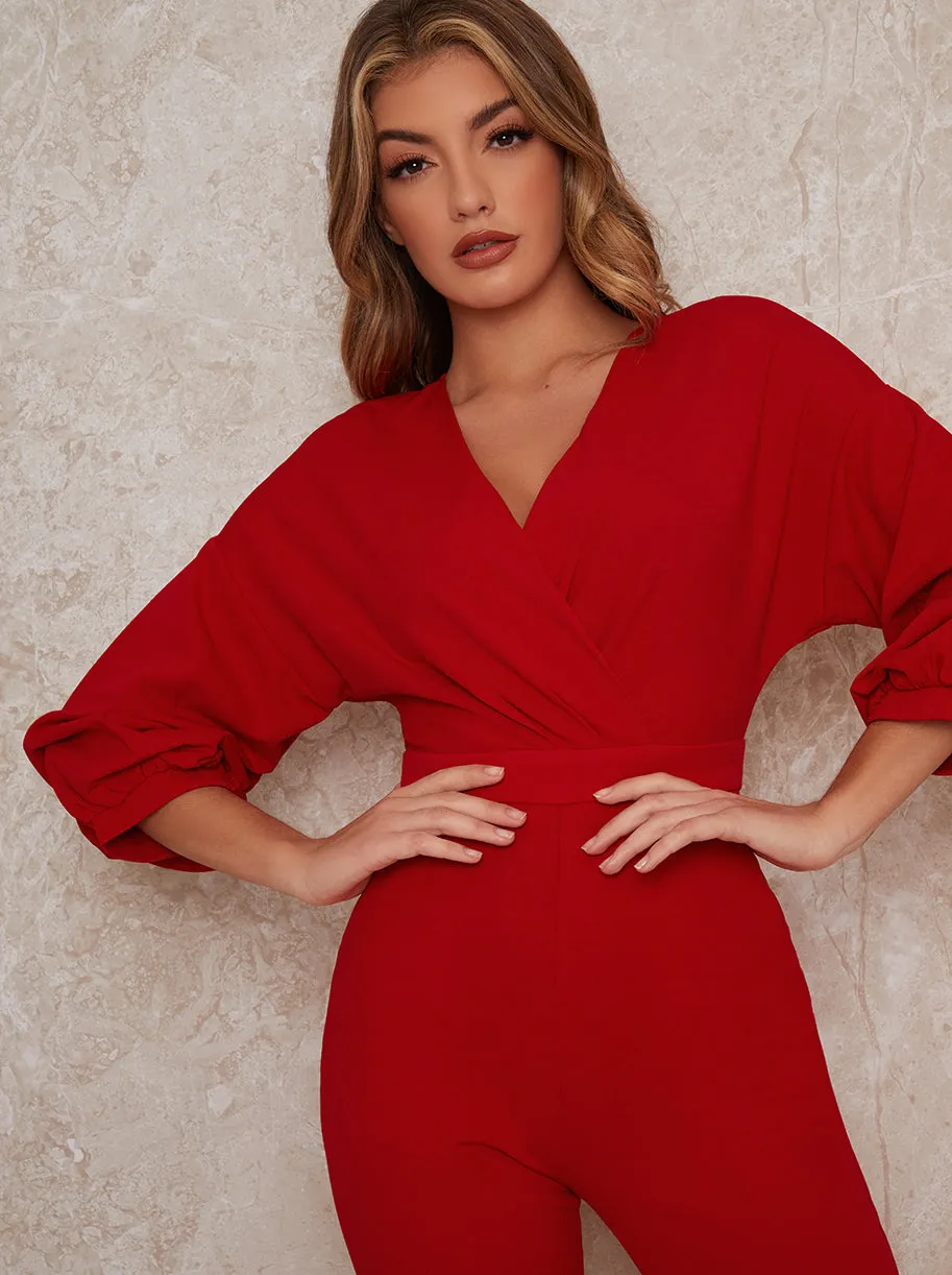 Long Sleeved Slim Fit Jumpsuit in Red sold by Chi Chi London product image thumbnail 4