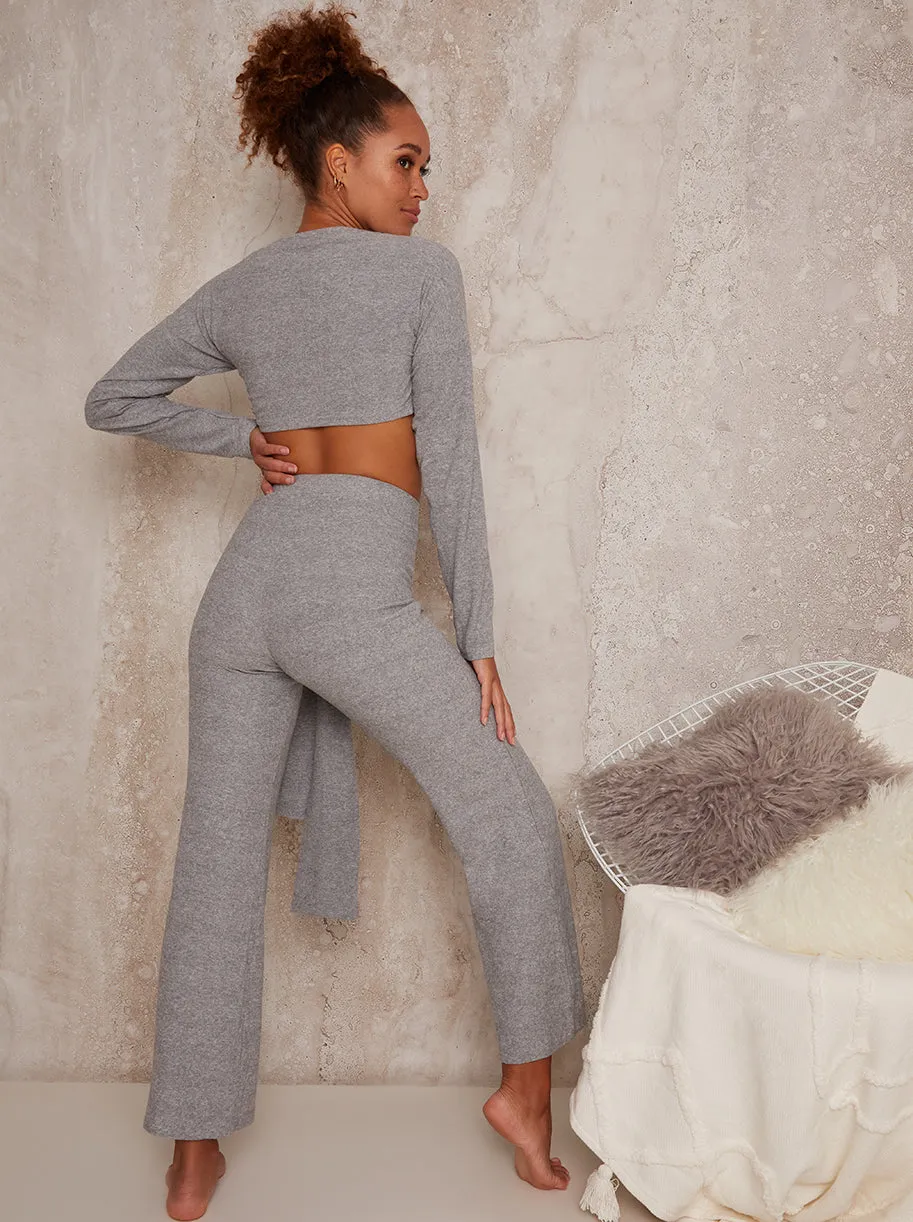 Crop Top Knitted Lounge Set in Grey sold by Chi Chi London product image thumbnail 4