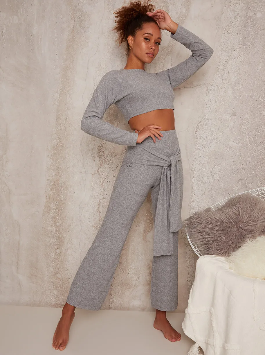 Crop Top Knitted Lounge Set in Grey sold by Chi Chi London