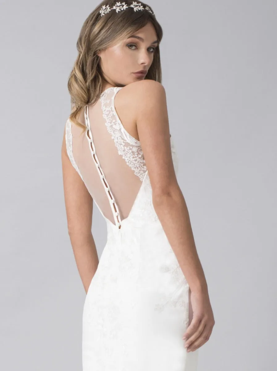 Bridal Lace Sheer Back Fishtail Wedding Dress in White sold by Chi Chi London product image thumbnail 3