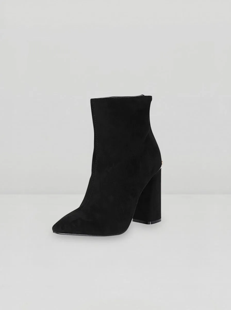 Block Heel Pointed Ankle Boots in Black sold by Chi Chi London