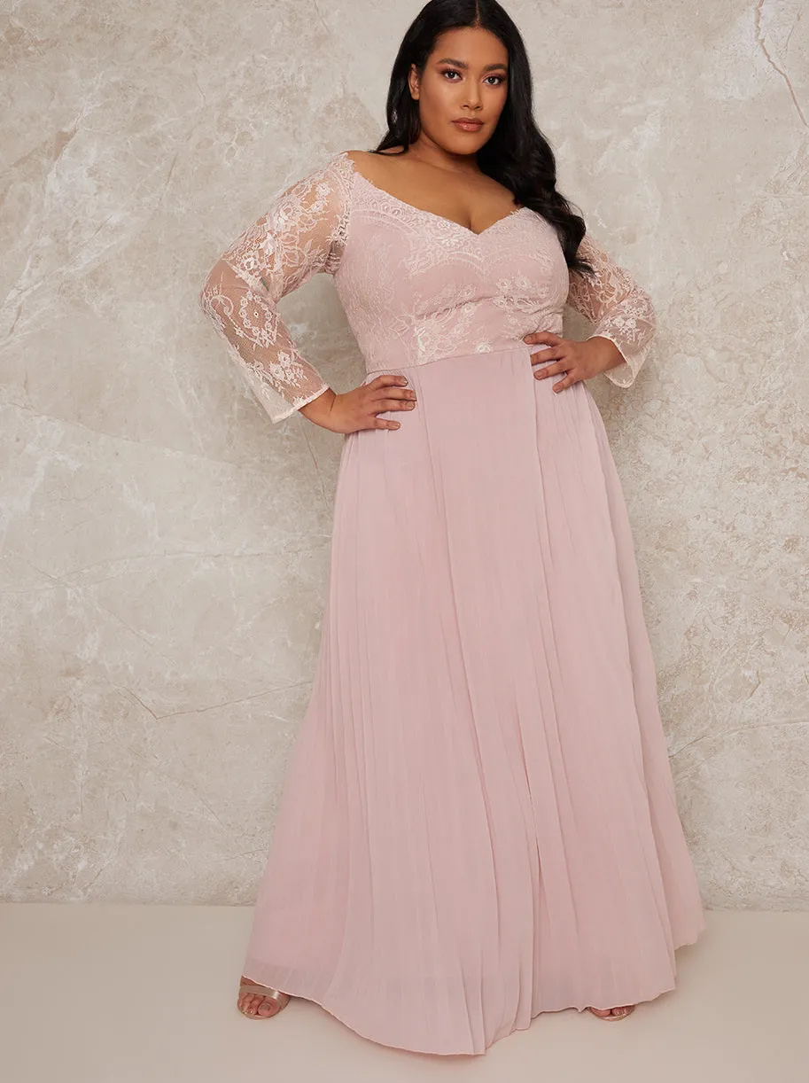 Plus Size Lace Sleeve Dress In Pink sold by Chi Chi London