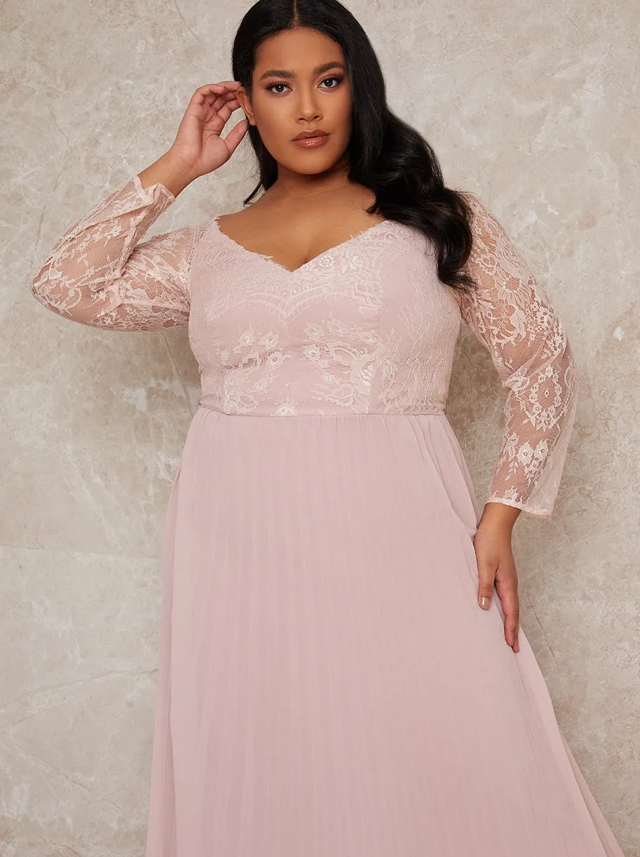 Plus Size Lace Sleeve Dress In Pink sold by Chi Chi London product image thumbnail 2