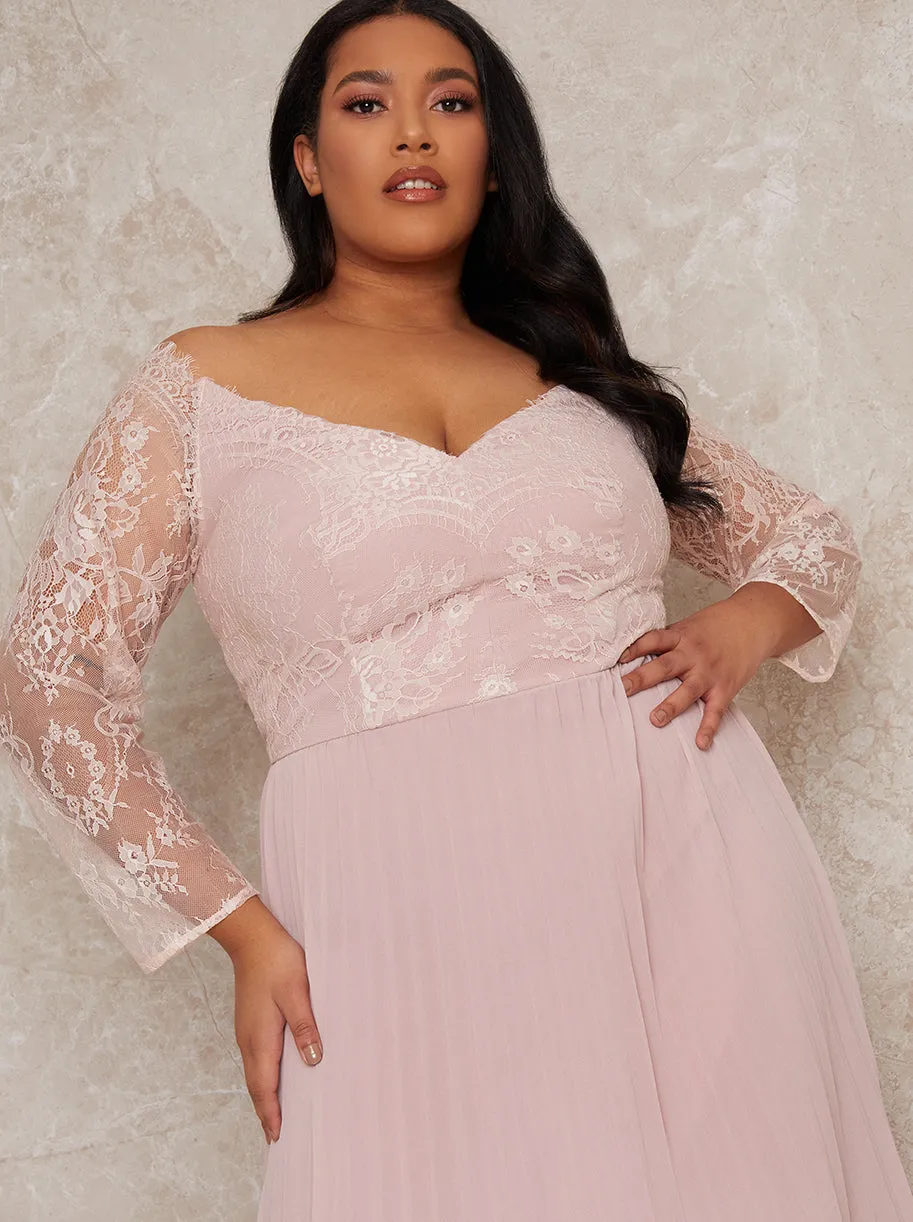 Plus Size Lace Sleeve Dress In Pink sold by Chi Chi London product image thumbnail 3