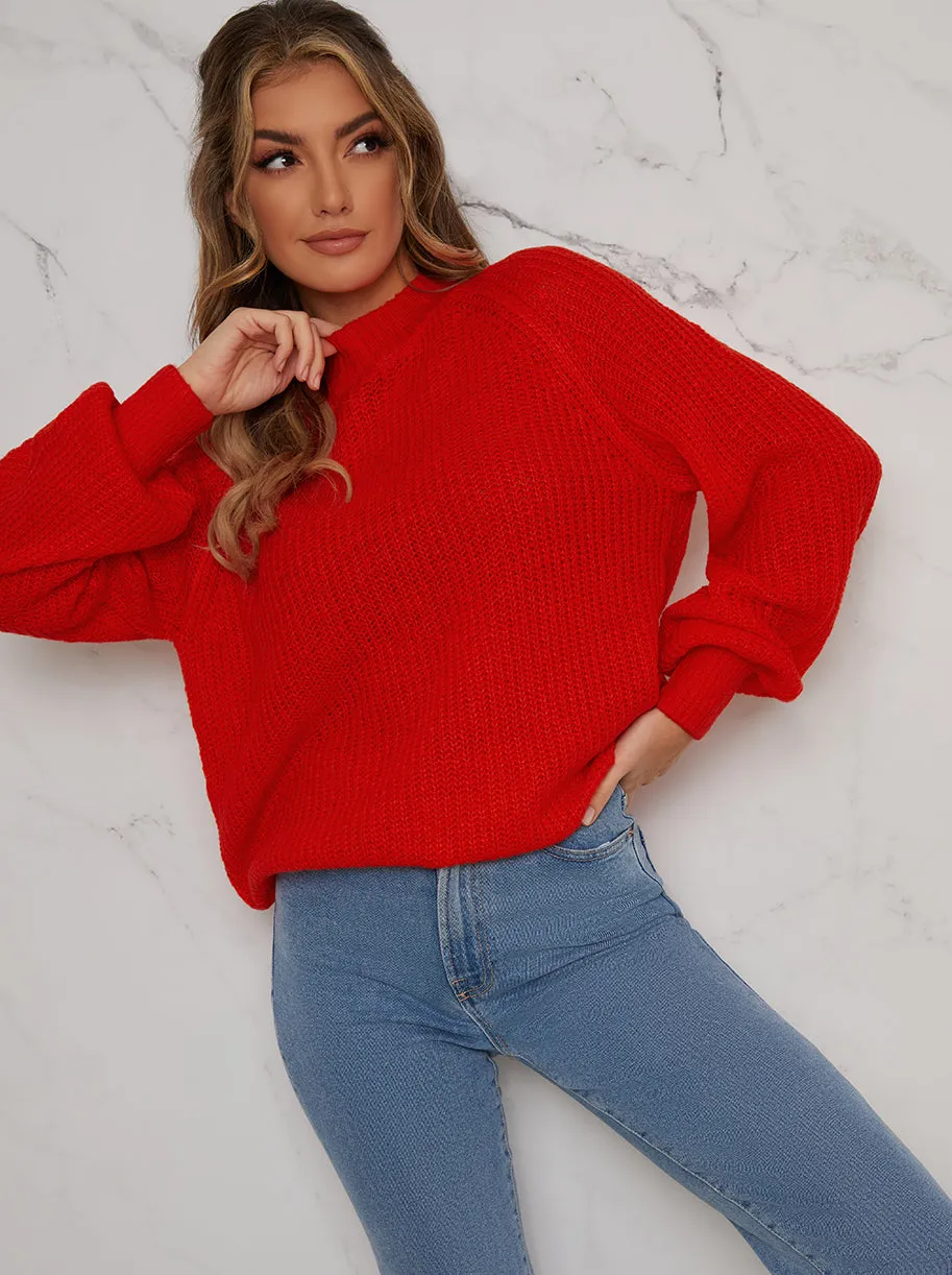 Crew Neck Long Sleeved Rib Knit Jumper in Red sold by Chi Chi London product image thumbnail 4