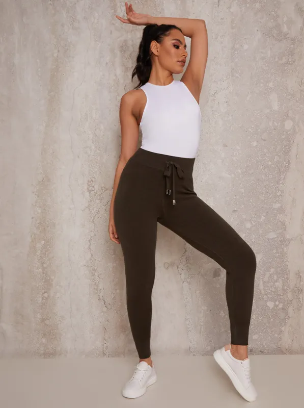 Knitted Tie Waist Loungewear Joggers in Green sold by Chi Chi London