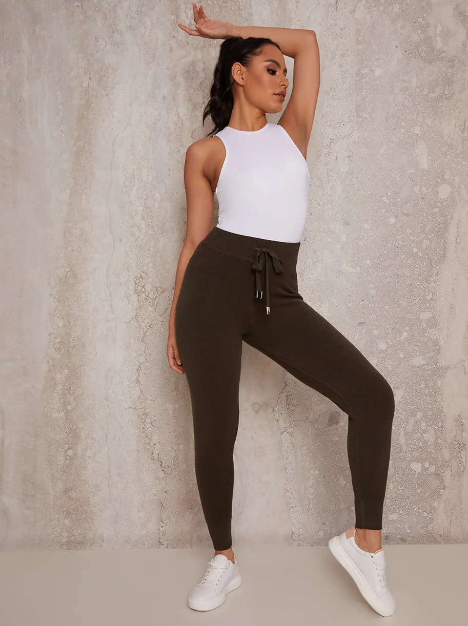 Knitted Tie Waist Loungewear Joggers in Green sold by Chi Chi London