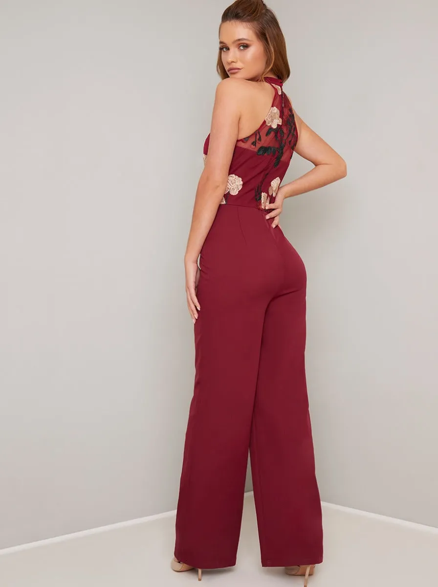 Lace Bodice Wide Leg Jumpsuit in Red sold by Chi Chi London product image thumbnail 4