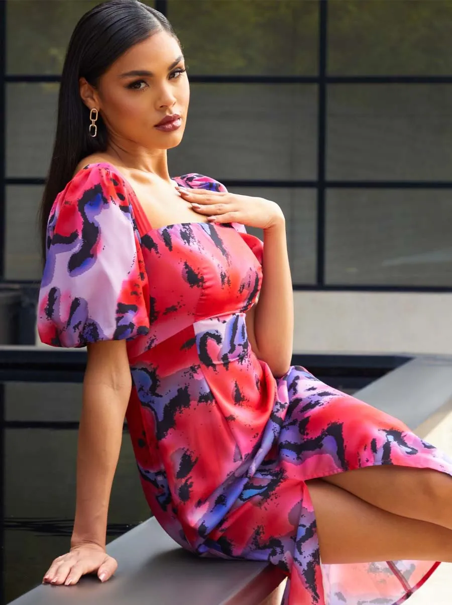 Square Neck Abstract Print Midi Dress in Multi sold by Chi Chi London product image thumbnail 5