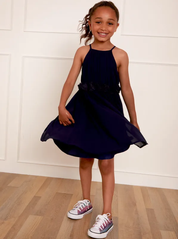 Girls Chiffon Flower Dress in Blue sold by Chi Chi London