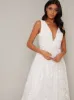 V Neck Embroidered Wedding Dress in White sold by Chi Chi London