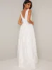 V Neck Embroidered Wedding Dress in White sold by Chi Chi London