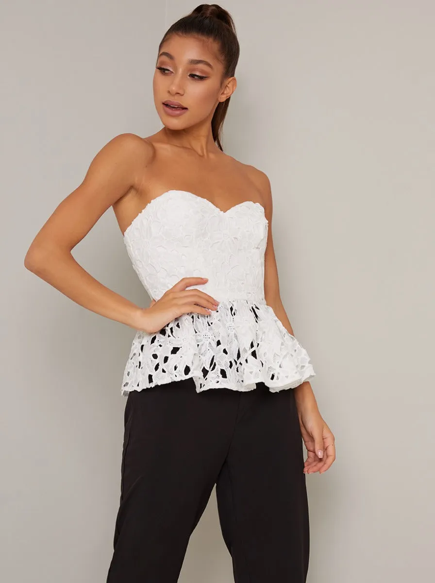 Premium Lace Peplum Hem Top in White sold by Chi Chi London product image thumbnail 2