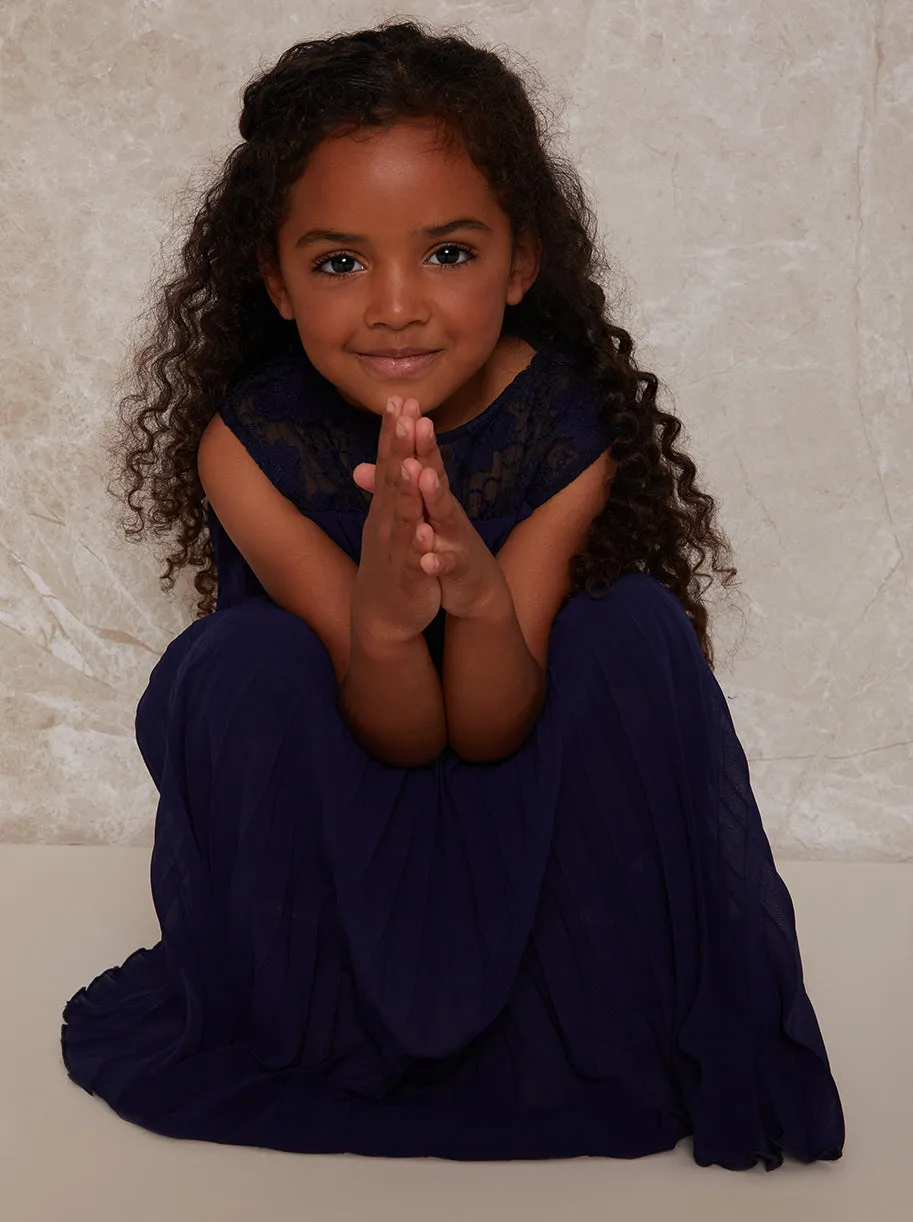 Girls Pleated Crochet Yoke Dress in Navy sold by Chi Chi London product image thumbnail 2