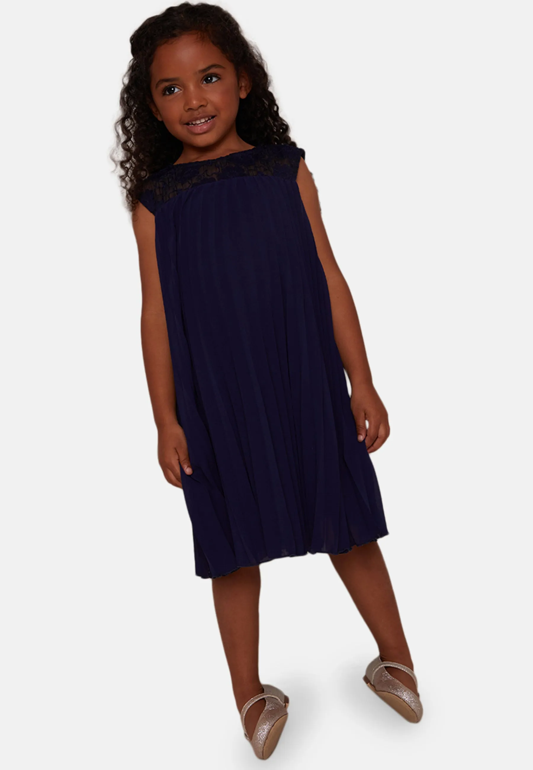 Girls Pleated Crochet Yoke Dress in Navy sold by Chi Chi London product image thumbnail 5