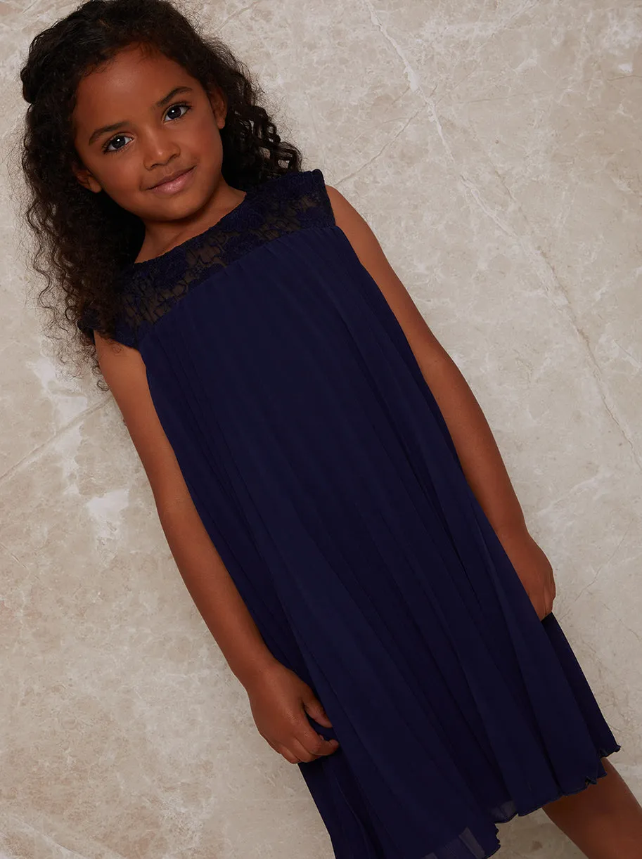 Girls Pleated Crochet Yoke Dress in Navy sold by Chi Chi London product image thumbnail 4