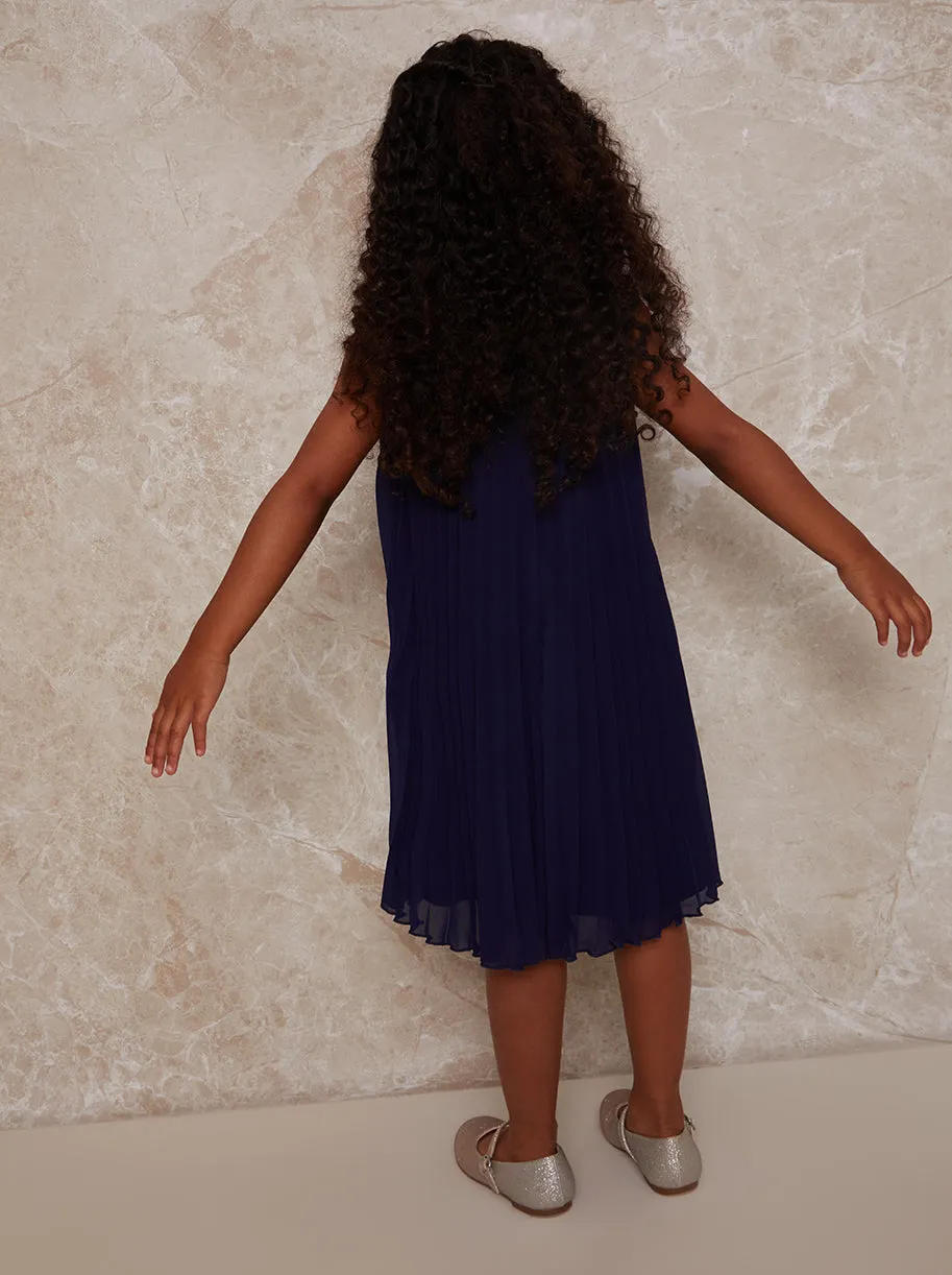 Girls Pleated Crochet Yoke Dress in Navy sold by Chi Chi London product image thumbnail 3