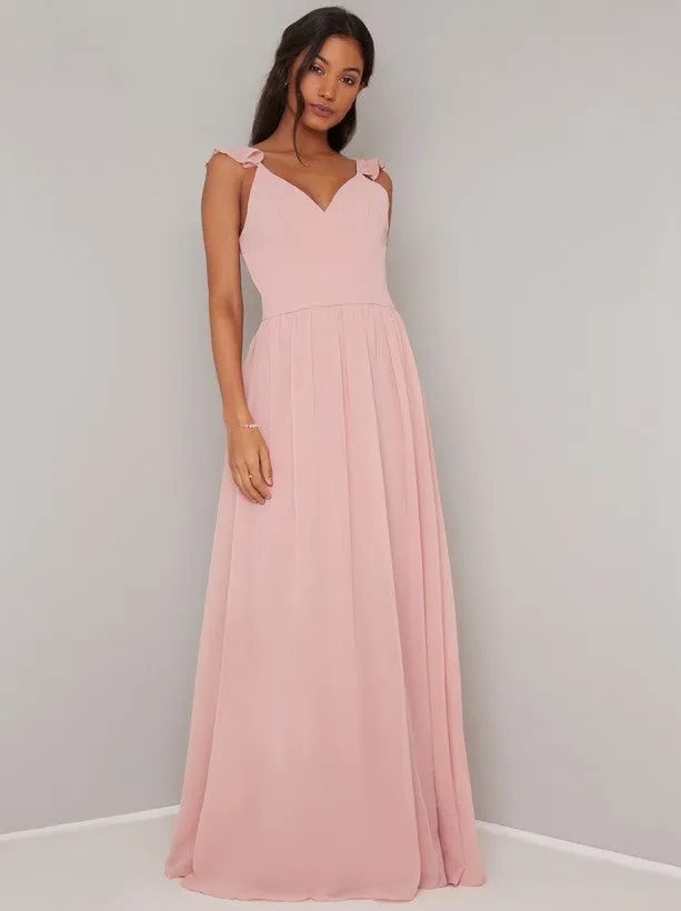 Ruffle Detail Pleated Maxi Dress in Rose Gold sold by Chi Chi London product image thumbnail 4
