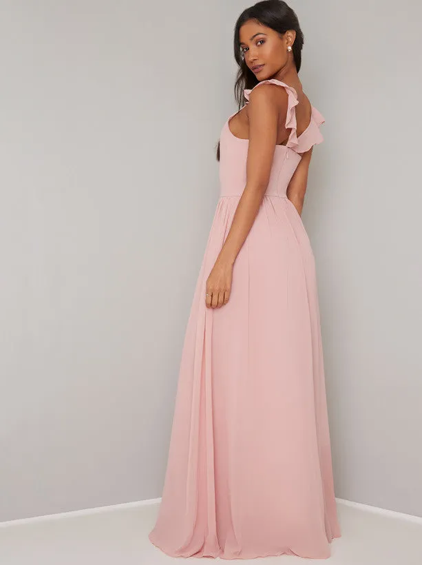 Ruffle Detail Pleated Maxi Dress in Rose Gold sold by Chi Chi London product image thumbnail 2